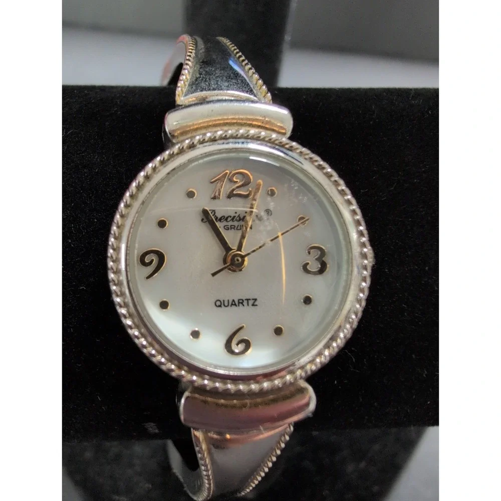 VTG Precision by Gruen Round Two Tone Ladies Cuff Watch with Mother of Pearl